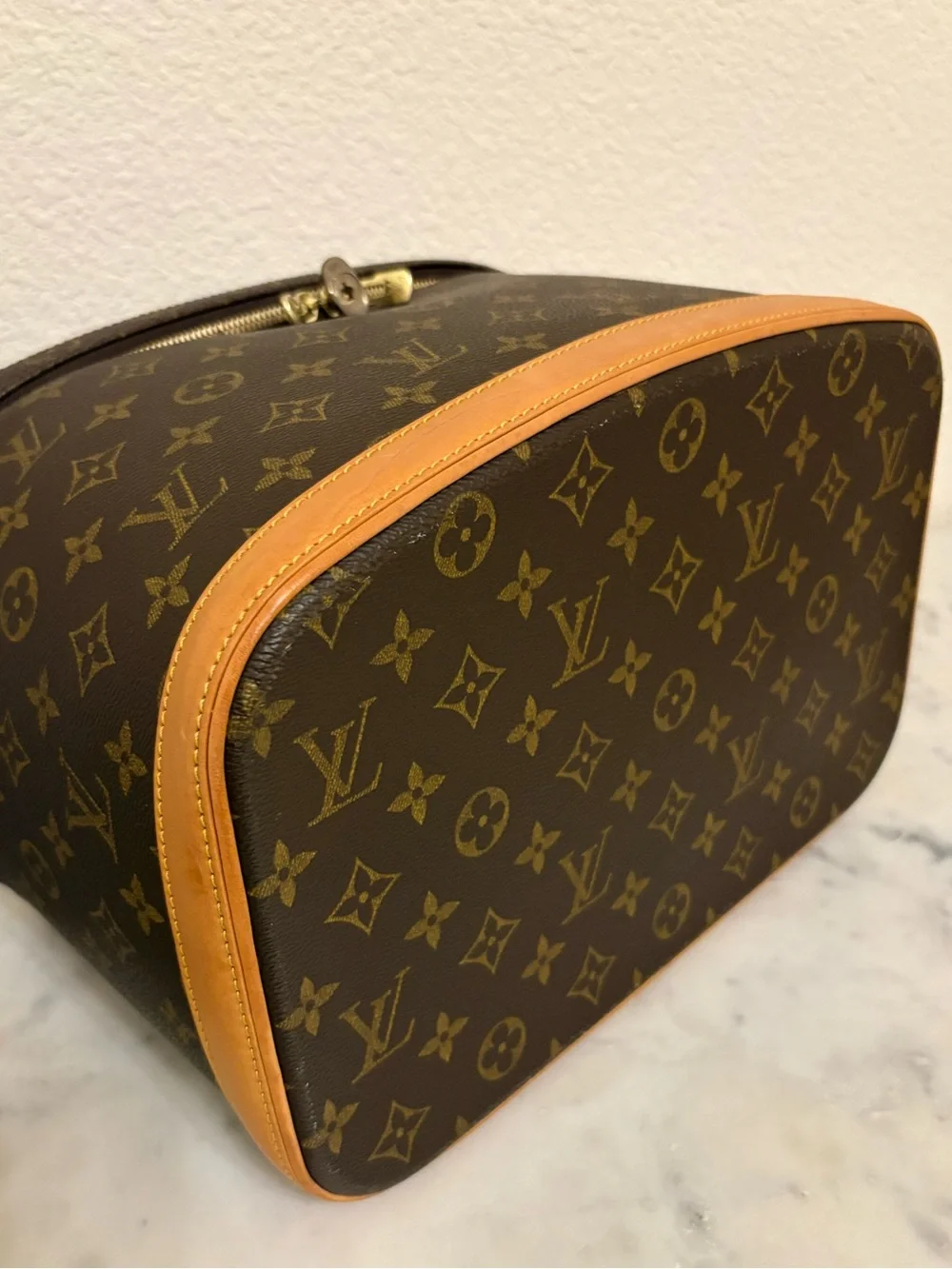 Louis Vuitton Monogram Train Case in Brown with Blush Interior